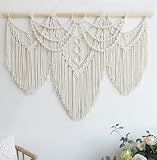 Achart Macrame Wall Hanging Large- Boho Wall Decor- large wall art- Wall Decor Living Room- Macrame Tapestry Boho Decor for Bedroom (Beige-Fringe)