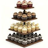 Wooden 4 Tier Cupcake Stand for 50 Cupcakes,Cupcake Holder,Cupcake Tower,Tiered Tray Stand for Birthday Bar Décor Weddings,Parties Events, Dark Brown