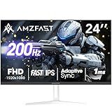 Amzfast 24 Inch Gaming Monitor 200Hz FHD 1080p Fast IPS Computer Monitor, 110% sRGB 1ms HDR Support Adaptive Sync, Eye Care VESA Mount HDMI 2.0 | Display Port 1.4 White Monitor, AMZG24X1W