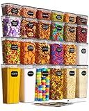 Airtight Food Storage Containers with Lids, 24 PCS Kitchen and Pantry Organization Canisters, BPA-Free, PVC-Free, Food-grade Plastic Leak-proof Jars for Cereal, Flour, Sugar, Extra 24 Labels & Marker