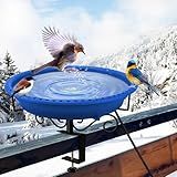 Lovppy Heated Bird Baths for Outdoors for Winter, 100W Heated Bird Bath Water Heater with Thermostatically Controlled, Heated Bird Bath for Deck Railing Outside Garden Patio Yard (Blue)