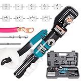 10 Ton Hydraulic Battery Cable Crimper – Single-Hand Return, 9 Hex Dies for 12-2/0 AWG, 180° Rotating Head, Pro Terminal Tool for Car/RV/Marine Power