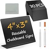 MaxGear 30 Pack 4"x3"Mini Chalkboard Signs for Food, Reusable Drink and Food Labels for Buffet, Party and Bakery, L-Style Price Chalkboards with 4 Liquid Chalk Markers and 2 Rag