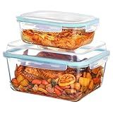 Vtopmart 220oz + 76.4oz Extra Large Glass Storage Containers Set, Meal Prep Food Container Sets with Snap Airtight Lids for Roasting Turkey, Rotisserie Chicken, Baking, Watermelon Storage, BPA Free