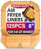Air Fryer Liners Disposable, 125Pcs Parchment Paper, 8 Inch Non-stick Air Fryer Paper Liners, Unbleached Square Airfryer Liners for 5-8QT Air Fryer, Baking, Roasting Microwave