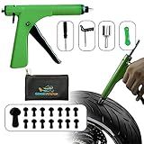 GRAND PITSTOP Tubeless Tire Gun Puncture Repair Kit with Mushroom Plug for Tyre Punctures and Flats on Cars, Motorcycles, ATV, Trucks & Tractors (Gun Puncture kit 15 Plugs, Green)