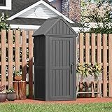 Outdoor Resin Storage Shed, Upgrade Durable Storage Cabinet with Removable Shelves and Lock Ring, Reinforced Floor, All-Weather Construction for Garden Patio Lawn (Black)