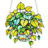 Plant Suncatcher Glass, Stained Glass Suncatcher Plant Window Hanging, Unique Nature Lover Gifts Leaf