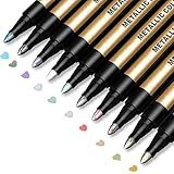 JR.WHITE Metallic Paint Markers, 10 Colors for Rock Painting, Black Paper, Scrapbook, Photo Album, DIY Arts & Crafts, Glass, Wood, Card Making