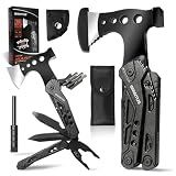 16 in 1 Multitool Survival Gear for Camping & Hiking, Multi Tool with Axe, Hammer, Pliers, Saw, Screwdrivers & Whistle, Camping Accessories and Gifts for Men Dad Husband