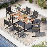 Oasbira Outdoor Dining Set, Patio Table and Chairs Set, 7 Piece HDPS + Aluminum Patio Furniture Set with Umbrella Hole, Patio Dining Table Set (Gray-Teak)
