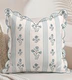 MuseHaus Scalloped Throw Pillow Cover 18x18 Inch - Decorative Blue Pillow Cover Cottagecore Cushion Case with Zipper Grandmillennial Decor for Couch Sofa Living Room Bedroom, Blue Floral