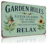Smilelife Plants Gifts Garden Rules Vintage Tin Sign for Garden Patio Porch Yard She Shed Decor 8x12 Inch (3945)
