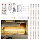 WOBANE Under Cabinet LED Lighting Kit, 6 PCS Dimmable LED Strip Lights with Remote Control Dimmer, 24W Adapter, Hidden 2700K Warm White Set, Bright 1500lm, Timing, Kitchen, Counter, Shelf, Showcase