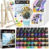 Nicpro Acrylic Paint Canvas Set for Adults, 80PCS Art Painting Supplies Kit with 36 Paints(36ML), Table Wood Easel,10 Canvas Panels,12 Paint Brushes,Paper Pad, Cup, Palette for Beginner Artist Adults