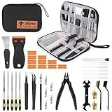 3D Printer Tools Kit, 34pcs 3D Printer Accessories for All FDM/SLA Printers Includes Nozzle Cleaning Tools, Removal Scrapers, Finishing Tools, 5 Types of Files,Brushes, Wire Cutter, Engraving Knife