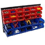 15-Bin Garage Organization Rack - Carbon Steel Rack with Removable Stackable Plastic Garage Storage Bins - Tools Organizer or Small Parts Organizer for Hardware,