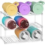 Lifewit Stackable Water Bottle Storage Organizer, Clear Freestanding Wine Bottle Holder for Cabinet, Tumbler Cup Organizer, Plastic Large Compartment Wine Rack for Fridge Cellar, 3Tier Hold 9