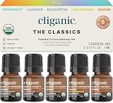 Cliganic Organic Essential Oils Set (Top 5 - The Classics) - 100% Pure Natural - Aromatherapy, Candle Making - Peppermint, Lavender, Eucalyptus, Lemongrass & Orange