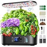 Ahopegarden Hydroponics Growing System Kit Indoor Herb Garden with Grow Light 12 Pods, with LCD Touch Panel Hydroponic Planter, Planting Height Up to 17", Grower Harvest Fresh Veggie Lettuce, Black