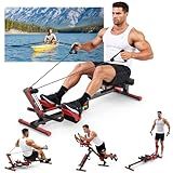 Ab Machine and Rowing Machine, 4 in 1 Rowing Machines for Home with 3 Levels of Workout Resistance, Quiet & Foldable Row Machine with 3 Adjustable Handle Heights & LCD Monitor, Rower Machine for Home