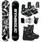 Symbolic Platinum Snowboard , Bindings, and Boots Package Discs, Screws,Leash, Stomp, Mask Men Women Kids Regular-Wide (155cm, Men 10 Boot & Black Binding)