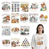 Falueqg Fall Dtf Transfers Ready to Press - 16Pcs Stars Hollow Iron on Transfers for Tshirts, Connecticut Autumn Winter Iron on Decals Patches, Food Friends Festival Heat Stickers for DIY Clothes