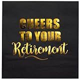 WRAPAHOLIC 25Pcs Retirement Cocktail Napkins - 3-Ply Black Gold Foil Cheer Retirement Disposable Paper Napkins for Retirement Party, Tableware Party Supplies, Holiday - 5 x 5 In