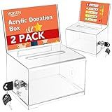 VOISEN Clear Donation Box with Lock,2 Pack Ballot Box with Sign Holder,Suggestion Box for Fundraising, Voting Box with Slot for School,Conference 6.2x4.6x3.9 Inch
