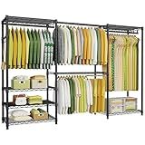 Ulif E1 Heavy Duty Closet Garment Rack, 6 Tiers Adjustable Metal Freestanding Expandable Clothing Storage with 4 Hanger Rods, Easy to Assemble Wardrobe, 71.4" H x (70" - 88.2") L x 14" D, Black