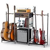 Guitar Stands Floor with 4 Guitar Holders, 3-Tier Guitar Stand Multiple Guitars, Guitar Rack with Amp Stand & Cloth Drawer, Multi Guitar Stand for Music Studio, Guitar Accessories gift for Music Lover