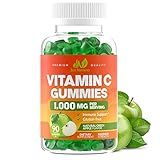 Vitamin C Gummies 1000mg for Adults & Kids - Maximum Strength Chewable Immune Support, Collagen Support - Sour Green Apple Flavor - Gluten Free, Non-GMO, Vegetarian - 90 Gummies (30 Servings)