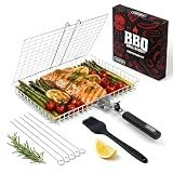SHIZZO Grill Basket Gift Set with Skewers, Basting Brush, Gift Box