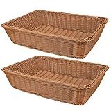 Yarlung 2 Pack Woven Bread Basket, Plastic Wicker Fruit Baskets 15.7 x 11.4 Inch, Imitation Rattan Food Serving Trays for Vegetables, Kitchen, Restaurant, Outdoor, Brown