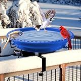 Daoeny Heated Bird Baths for Outdoors, Upgraded 100W Thermostatically Controlled Heated Bird Bath for Deck Railing, Heated Bird Bath for Outside Winter Garden Yard Patio Decor (Blue)