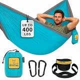 Wise Owl Outfitters Hammock for Camping Single Hammocks Gear for The Outdoors Backpacking Survival or Travel - Portable Lightweight Parachute Nylon SO Lt Blue & Grey