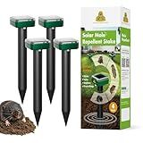 4 Pack Mole Repellent for Lawns Solar Powered Groundhog Spikes, Ultrasonic Mole Stakes for Yard, Waterproof Gopher Repellent to Get Rid of Chipmunk, Vole and Snake for Garden
