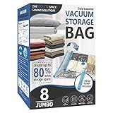 8 Jumbo Vacuum Storage Bags, Space Saver Bags Compression Storage Bags for Comforters and Blankets, Vacuum Sealer Bags for Clothes Storage, Hand Pump Included