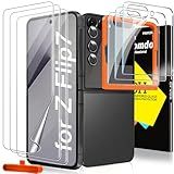 Milomdoi 9 in 1 Screen Protector for Samsung Galaxy Z Flip 7, 3 Inside Flexible Film + 3 Front Tempered Glass + 3 Camera Lens Protector Accessories with Installation Frame,Clear