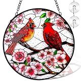 Remiawy Cardinal Stained Glass Window Hanging, 6 Inch Sun Catcher Glass Panel with Metal Chain and Hooks Suncatcher Indoor Window Wall Art Home Decor Gift for Bird Lovers Women Mother's Day Christmas