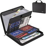 ENGPOW Accordion File Organizer, Fireproof Expanding File Folder with 13 Pockets Document Organizer with Handle & Labels, Portable Home Travel Safe Storage for Letter A4 Files and More, Black