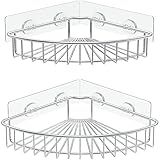 SMARTAKE 2-Pack Corner Shower Caddy, SUS304 Stainless Steel, Wall Mounted Bathroom Shelf with Adhesive, Storage Organizer for Toilet, Dorm and Kitchen (Silver)