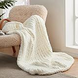 Amélie Home Chunky Knit Throw Blanket for Couch, Soft Chenille Handmade Crochet Throw Rope Knot Blanket for Children, 40"x50", Ivory
