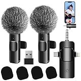 4 in 1 Wireless Lavalier Microphone for iPhone/USB C Android/Camera/Laptop PC,Mini Microphone 2.4G Ultra-Low Delay with Noise Reduction Cordless Lapel Mics for Video Recording, Vlog, YouTube, TikTok