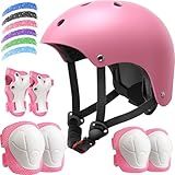 Kids Bike Helmet Set, Adjustable Helmet for Ages 3-10 Year Boys Girls, Pad Set with Knee and Elbow Pads for Bike, Roller, Skating, Scooter, Longboard and More Sports