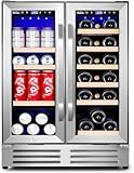Velieta Wine and Beverage Refrigerator, 24 Inch Dual Zone Fridge with Glass Door, Built-In Cooler with Powerful and Quite Cool System/18 Bottles and 88 Cans Capacity Bverage Cooler