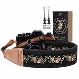 Padwa Lifestyle Camera Strap - 2" Full Grain Leather Ends Camera Straps for Photographers, Vintage Embroidered Cotton Weave Soft Suede Fabric Padded Strap Quick Release fits All Cameras