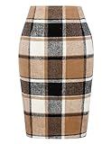 IDEALSANXUN Knee Length Skirt for Women High Waisted Work Business Office Dress Ladies Bodcyon Pencil Skirt, Brown New, L