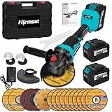 Hlrmsat Cordless Angle Grinder 5-Inch,21V Brushless Power Grinder Tool with 2x6.0Ah Battery & Charger,10000RPM Variable Speed Amoladora Angular,Esmeriladora for Metal Cutting,Grinding,Polishing