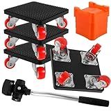 MABCIRY 4 PCS Furniture Lift Mover Tool Set with Pry Bar, 880lbs Heavy Duty Furniture Mover, 360° Rotatable Furniture Dolly with 4 Wheels, Noiseless Furniture Roller Slider Lifters Tool Set